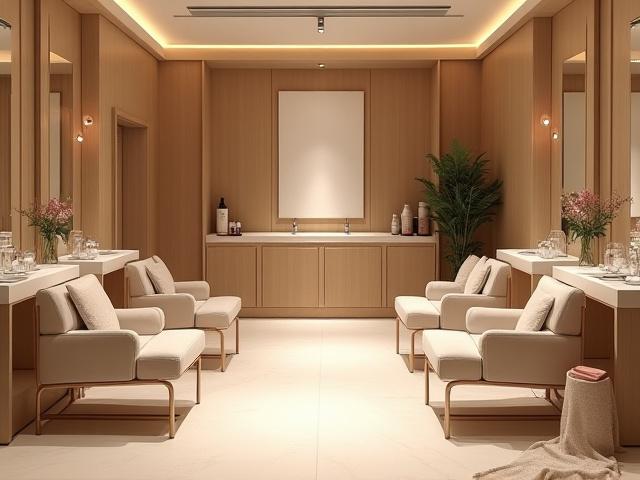 Bahagian dalaman salon Rentak Jelita yang mewah dan tenang dengan kerusi styling